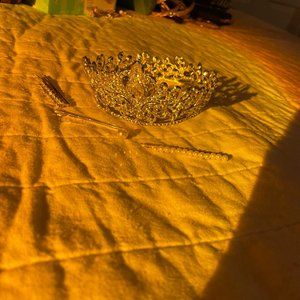 silver crown w/ pearl hair pins